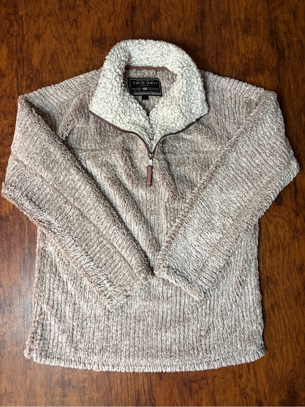 True Grit Cream Sherpa-Trim Quarter-Zip Pullover